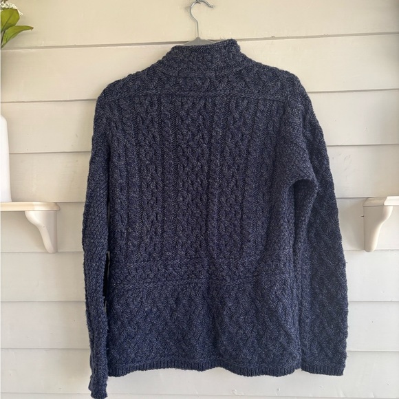 Inis Crafts Blue Marled Merino Wool Sweater Full Zip Sweater Size Medium - Picture 8 of 10